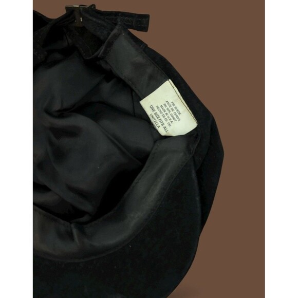 Vintage Pig Suede Cap Hat Newsboy Cabbie Black Snap Adjustable Buckle Union Made - Picture 5 of 6